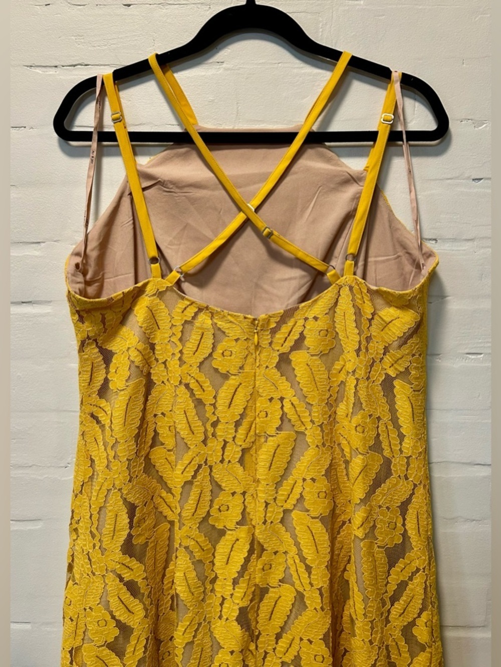 Yellow Lace Strappy Back Dress Sheer Overlay Coquette Romantic Wedding Guest XL - Picture 6 of 9